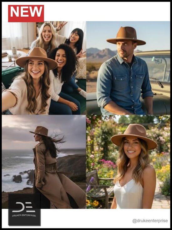 Classic Felt Fedora Wide Brim Hat with Belt Buckle - Unisex Panama Trilby, main image 5